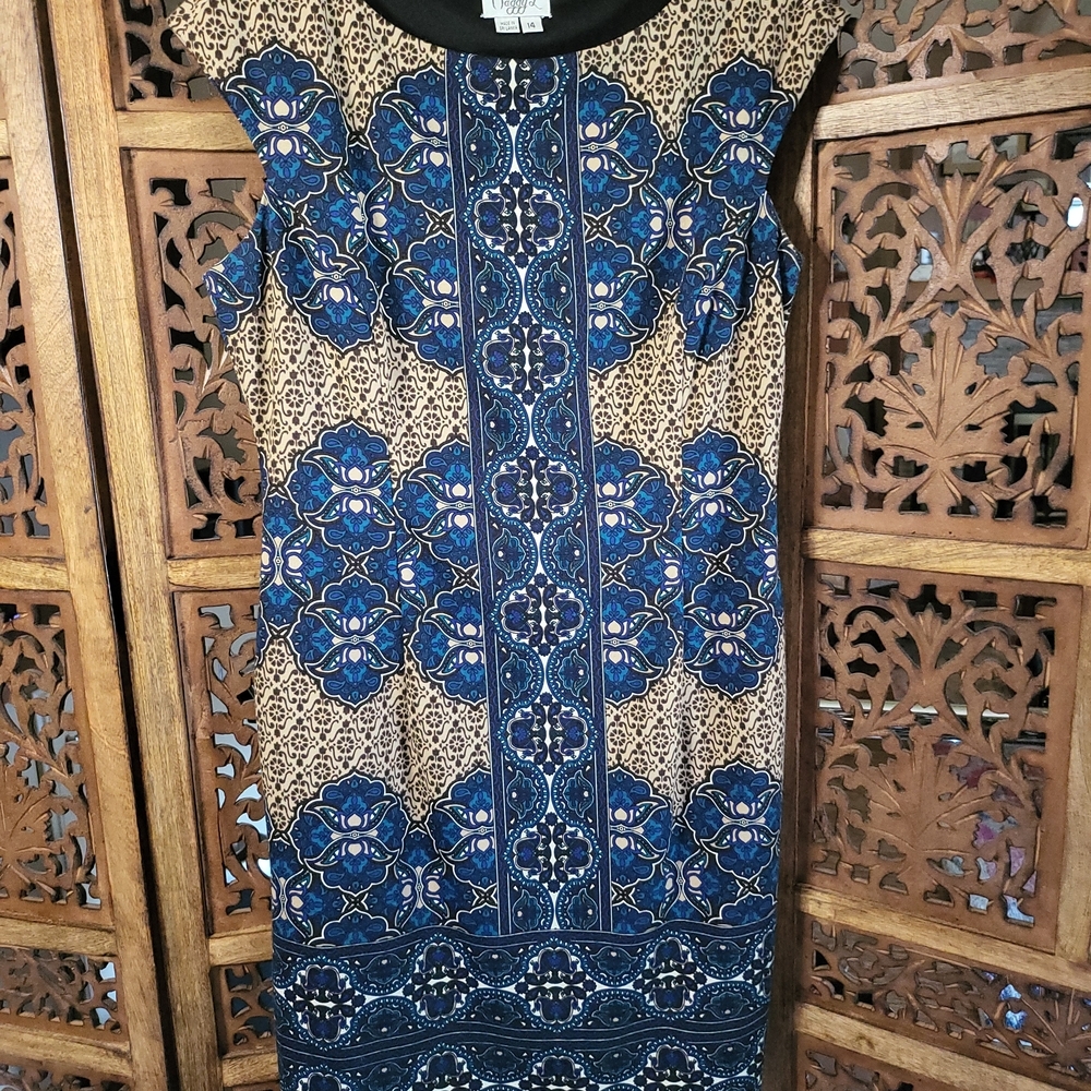 Maggy London Blue and Brown Floral Midi Dress